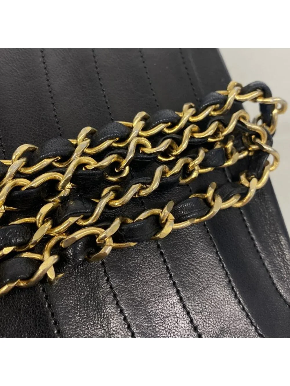 Chanel Shoulder Bag Half Moon Lambskin Black Gold